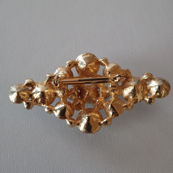 Beautiful VTG 50s/60s 3" Brooch/Pin/Scarf Closure Violets Greens Crystal Stones - Picture 3 of 4